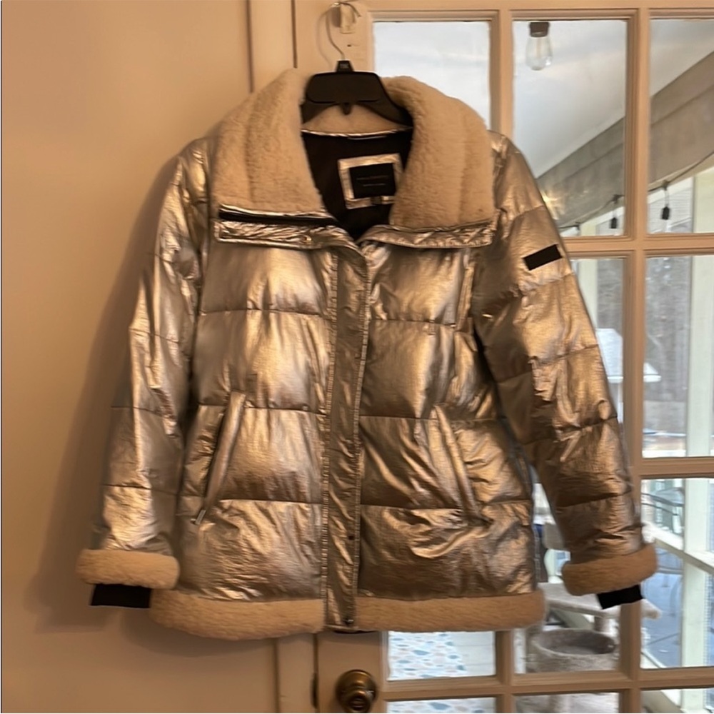 Sanctuary Silver Puffer Jacket Luxe Metallic Finish